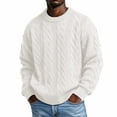 thumbnail image 2 of Men's Cable Knit Crew Neck Sweater, Long Sleeve Drop Shoulder Solid Color Pullover, Fall Winter Loose Fit Casual Streetwear Top White L, 2 of 6