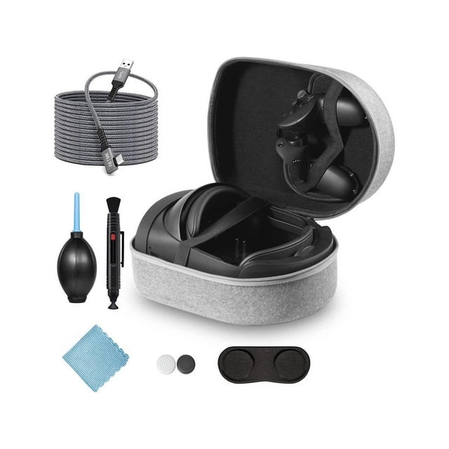 6 in 1 Carrying Case for Meta Quest Pro/Meta Quest 2 Accessories Kit with 20FT Link Cable, VR Headset Cleaning Kit, Lens Protector, for Travel and Home Storage