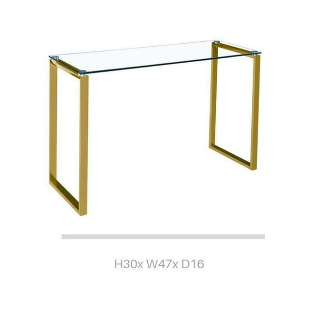 Gyna Large Console Table – Sophisticated Glass Top with Shiny Gold Legs for Hallways, Living Rooms, or Entryways