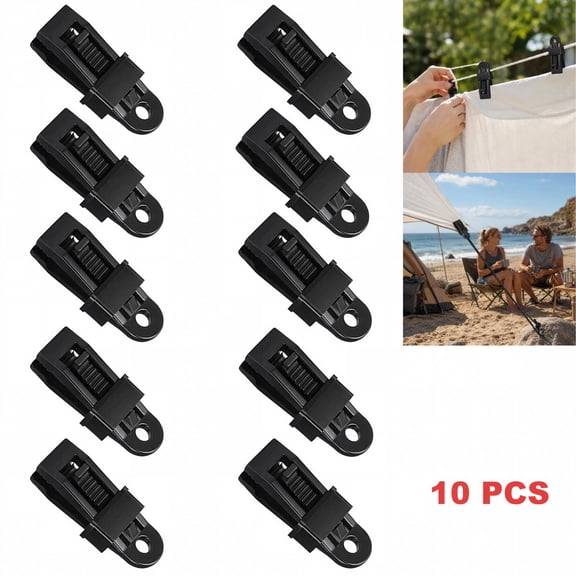 10 Pack Tent Tarp Clips, Heavy Duty Lock Grip for Canopy Awning, Wind Resistant Clamps for Camping Caravan Outdoor Canopy Securing