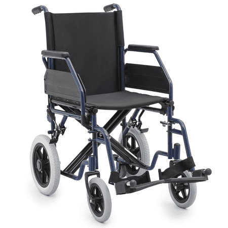monicare *FDA APPROVED* Transport Wheelchair 300lbs Weight Capacity, Folding Transport Wheelchair with Removable Flip Back Armrests & Swing-Away Footrests, Blue