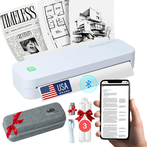 2025 Imprimante Thermique Portable Sans Fil et Sans Encre – Imprimante Mobile Bluetooth pour iPhone, Android, Ordinateur Portable, Tablette pour la Maison et l'École– 8.5&rd