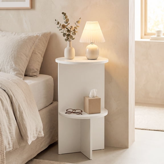 Costway 1 PCS Side Table, 2-Tier Round End Table with Storage Shelf, Night Stand for Living Room