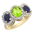 thumbnail image 1 of 10K Yellow Gold Natural Peridot & Lapis 3-Stone Ring Oval Diamond Accent, size 7, 1 of 2