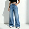 thumbnail image 4 of Women's Wide Leg Denim Jeans, Drawstring Elastic Waist, Side Hand Pockets, Soft Light‑wash Denim for Daily Weekend Going‑out Scenarios, Wide Leg Jeans Light Blue L, 4 of 6