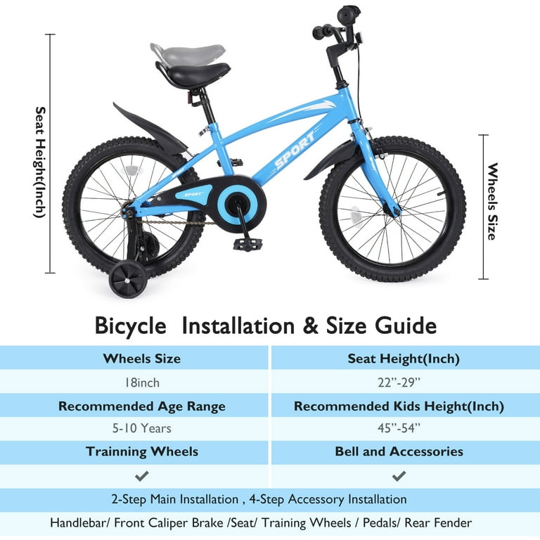 Naipo 18 Kids Bike Girls and Boys Blue Bicycles with Removable Training Wheels for Age 5 10 Years Old