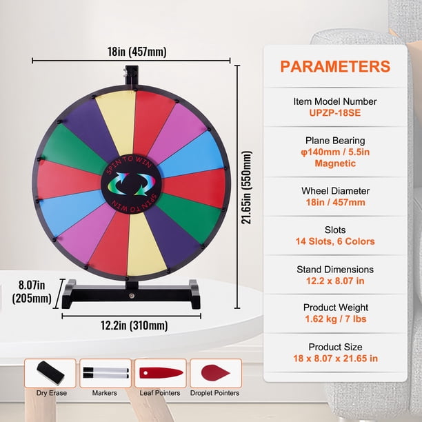 Roue De Récompense 12 Emplacements 30cm Avec Support - Roulette Fortune Avec Marqueur Effaçable