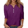 thumbnail image 3 of Womens Shirts Solid V Neck Button Up 3/4 Sleeve Womens Dressy Casual Shirts,Purple,S, 3 of 7