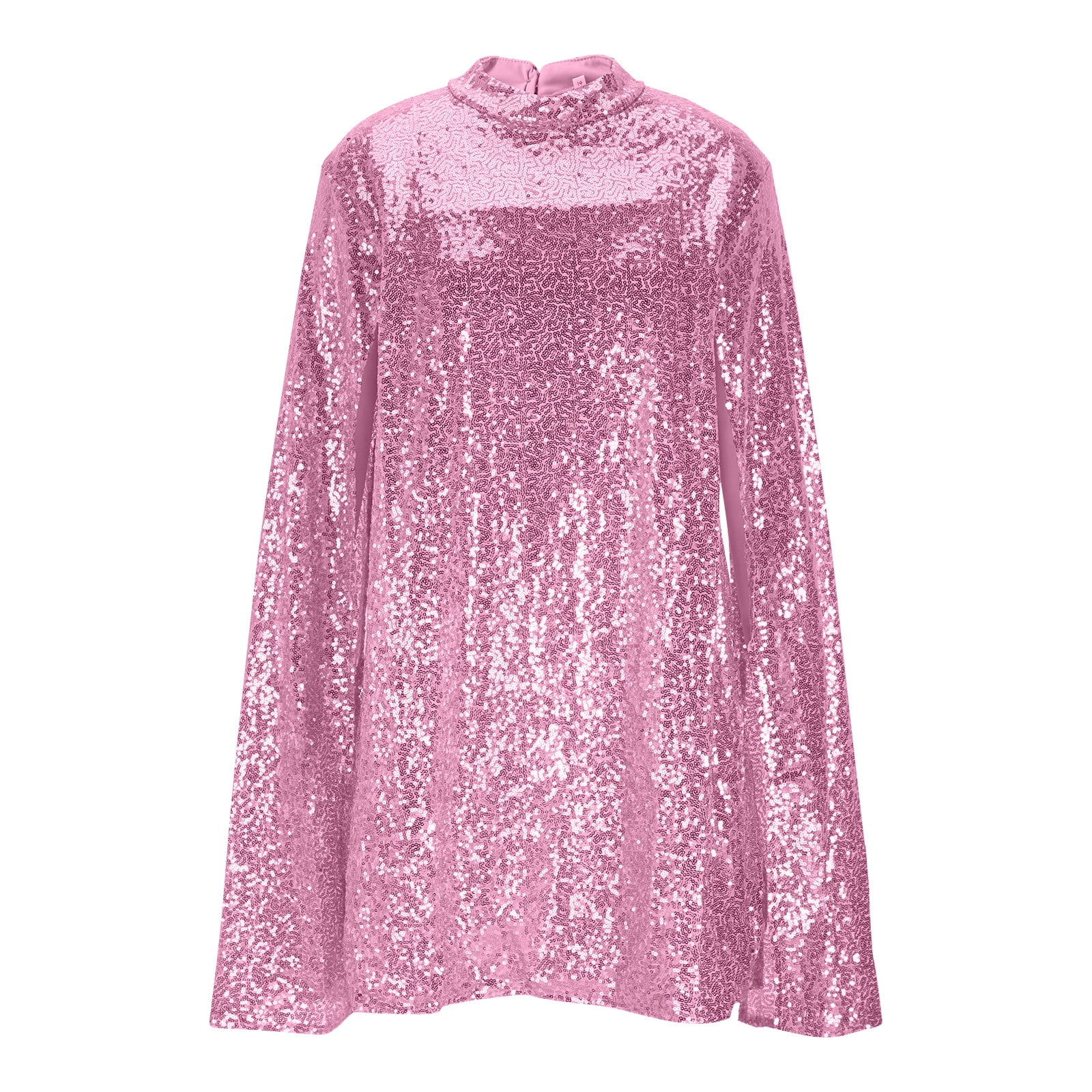 JGGSPWM Women's Sleeveless Solid Color Sequin Elegant Temperament Dress Long Sleeve Shiny Gold Cocktail Party Short Dress Pink L