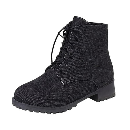 

LBECLEY Women s Boots Low Heel Lace Up Women s Autumn and Winter Low Heel Solid Denim Fashion Ankle Boots Boots Wide Width Womens Boots Black 41