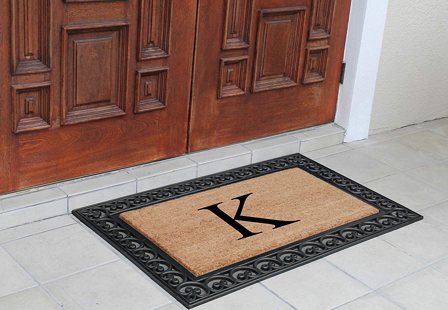 A1HC 30"x48" Natural Coir & Rubber Paisley Monogrammed Door Mat, Heavy-Duty, Low-Profile, Anti-Shed Outdoor Entrance Mat