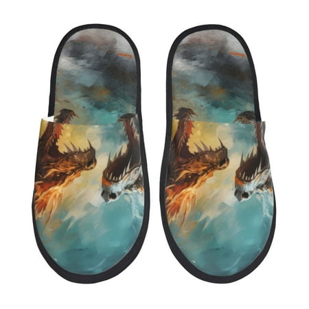 

Pofeuu White And Red Sketch Dragon Print EVA Fuzzy House super light Slippers Slippers Scuff Outdoor Indoor Warm Cozy Plush Bedroom Shoes Soft Flat Comfy Anti-Slip-Medium