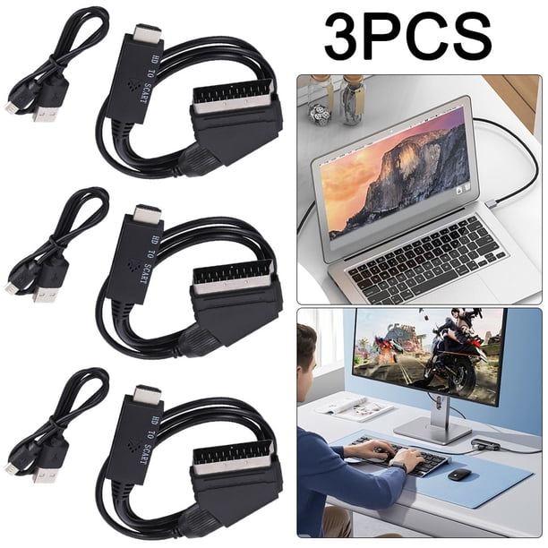 3 Uds Compatible Con A Cable Adaptador Scart Audio Y Vídeo Plug And Play