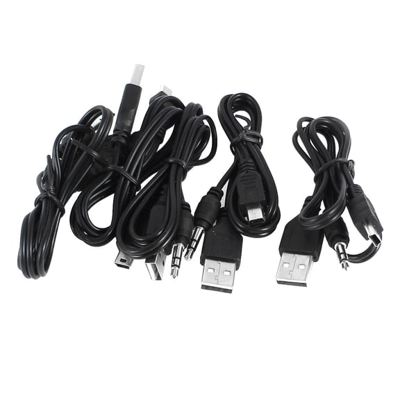 Mini USB Type B Male to USB 2.0 Type A Male 3.5mm Jack Plug Audio Data Cable 50cm 20-inch 5 Pcs