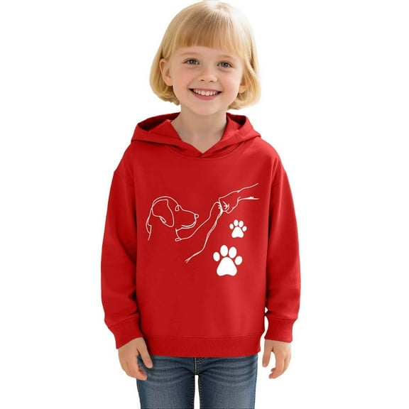 ZHOGXU Big Kids Girls Hoodies Long Sleeve Cartoon Print Fashionable Loose Fit Sweatshirt For Casual Daily Wear Brick Red 2-3 Years