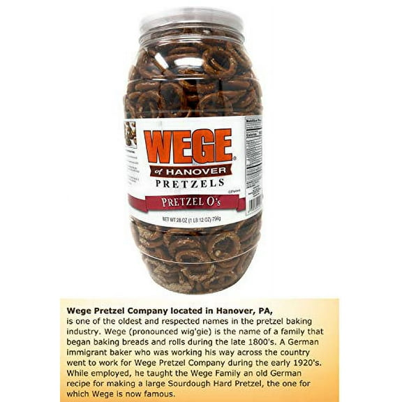 Wege Circle Pretzel O's, Round Salted Pretzels, 28 Ounce Barrel