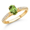 thumbnail image 2 of Gem Stone King 10K Yellow Gold Green Peridot and White Lab Grown Diamond Engagement Ring for Women (1.08 Cttw, Oval 7X5MM, Gemstone August Birthstone, Size 8), 2 of 4