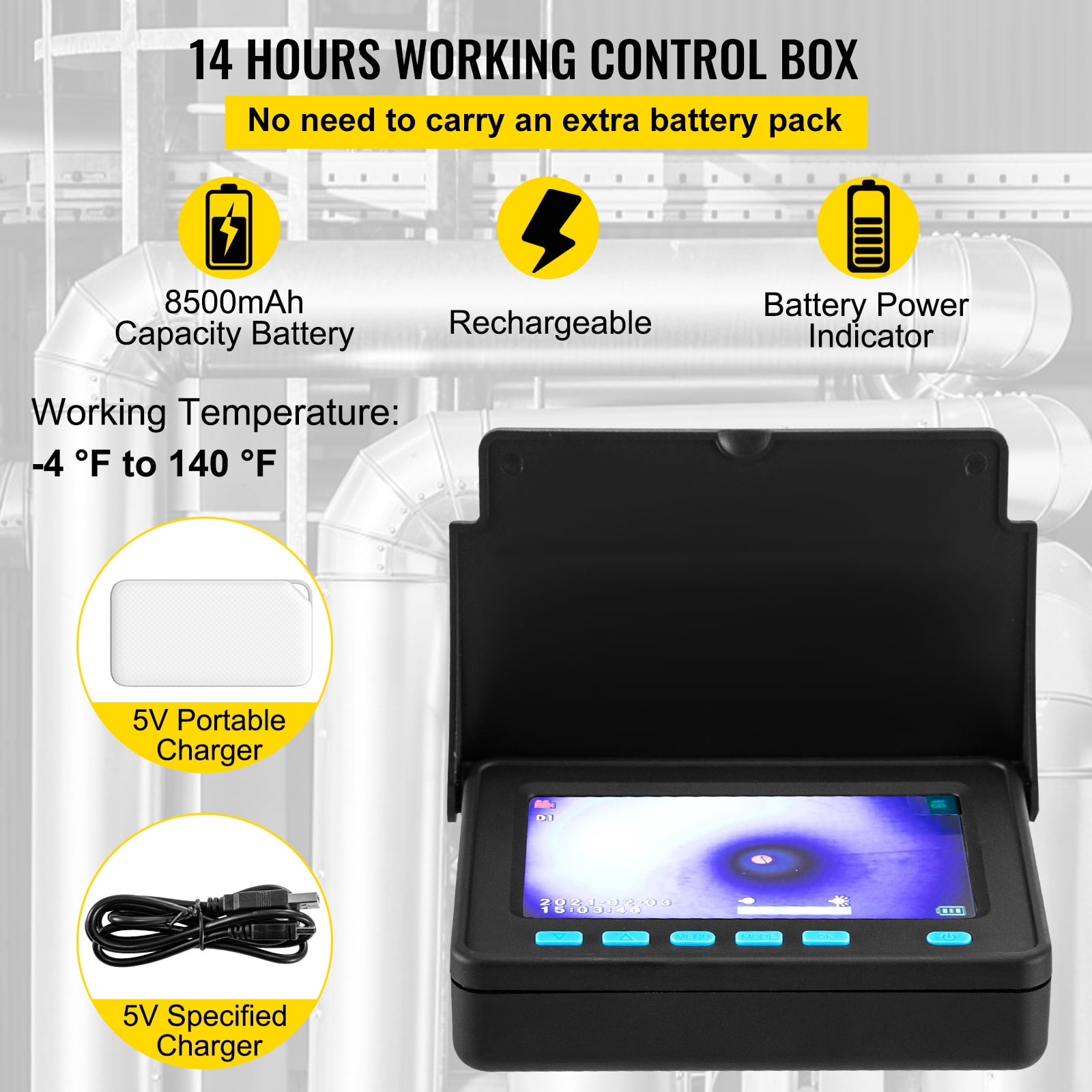 KFFKFF Sewer Inspection Camera, 164FT Cable with 4.3" Screen, Pipeline Camera with Recording Function, Waterproof IP68 Borescope with LED Illumination, Industrial Endoscope for Home Drain, Wall