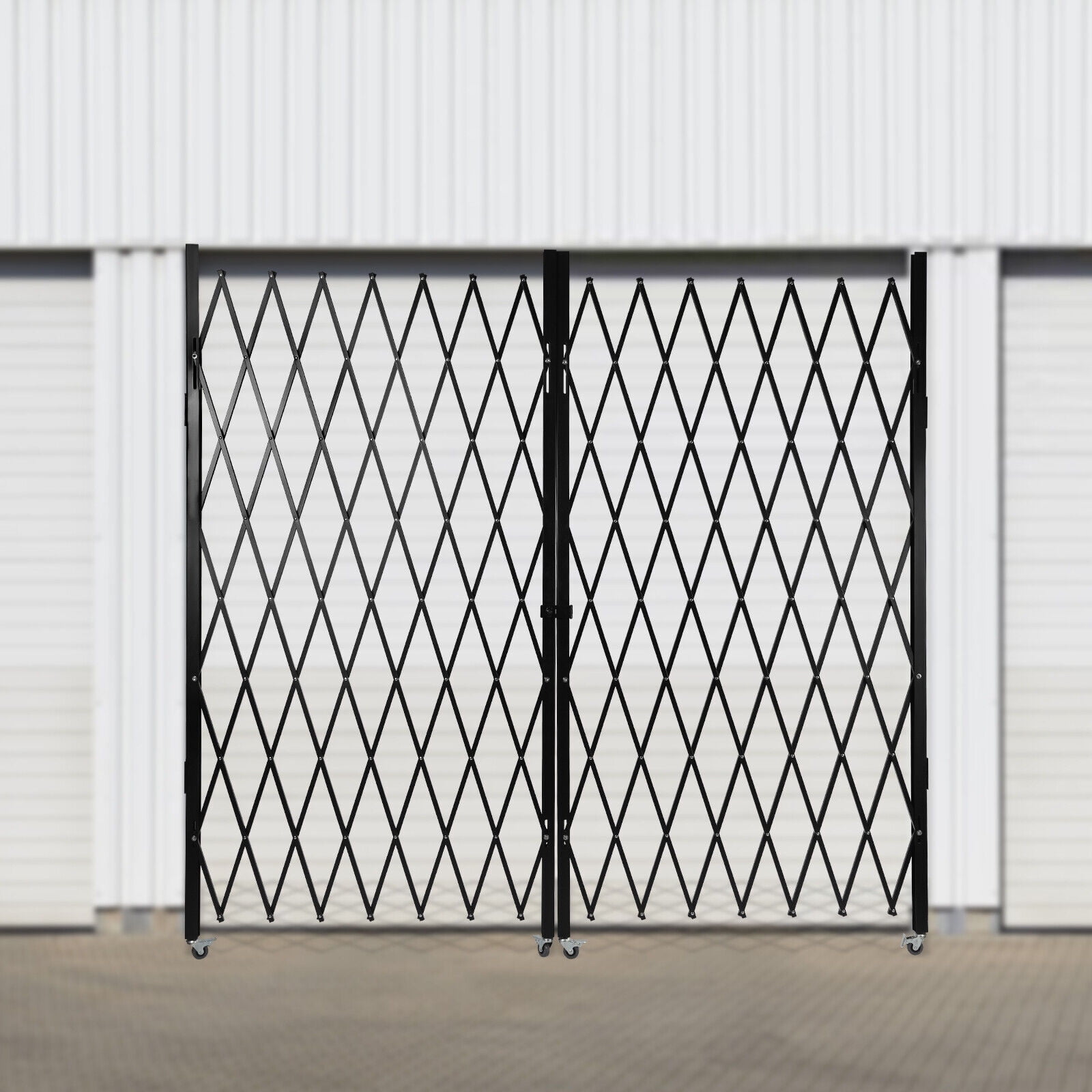 Expandable Door Gate 6-1/2'H x 12'W Scissor Gate Double Folding Security Gate Full Iron Frame (Ear Tabs And Padlock) Aluminum Mesh