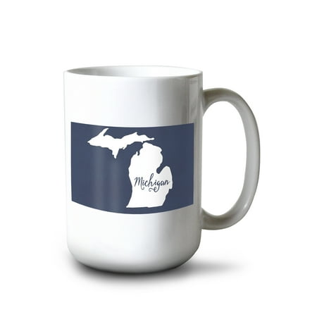 

15 fl oz Ceramic Mug Michigan Home State White on Navy Dishwasher & Microwave Safe