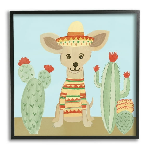 Stupell Industries Small Chihuahua Dog Sombrero Desert Cactus Plants, 17 x 30, Design by Heather Strianese