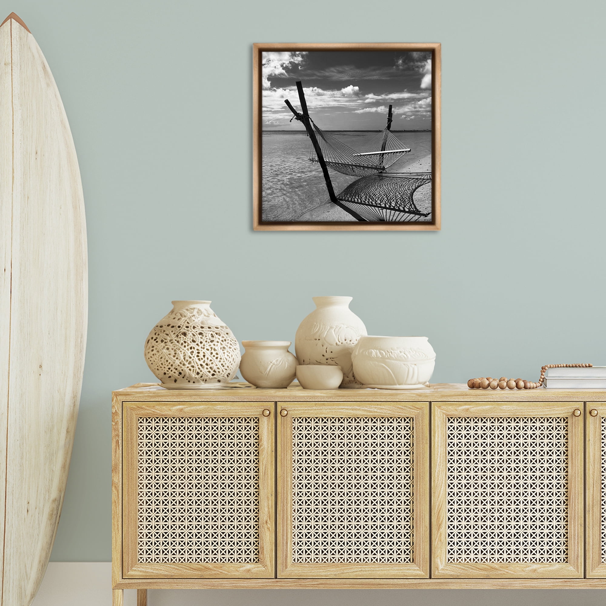 Stupell Industries Windward Beach Hammock Coastal Photography Brown Floater Framed Canvas Art Print Wall Art, 25 x 25