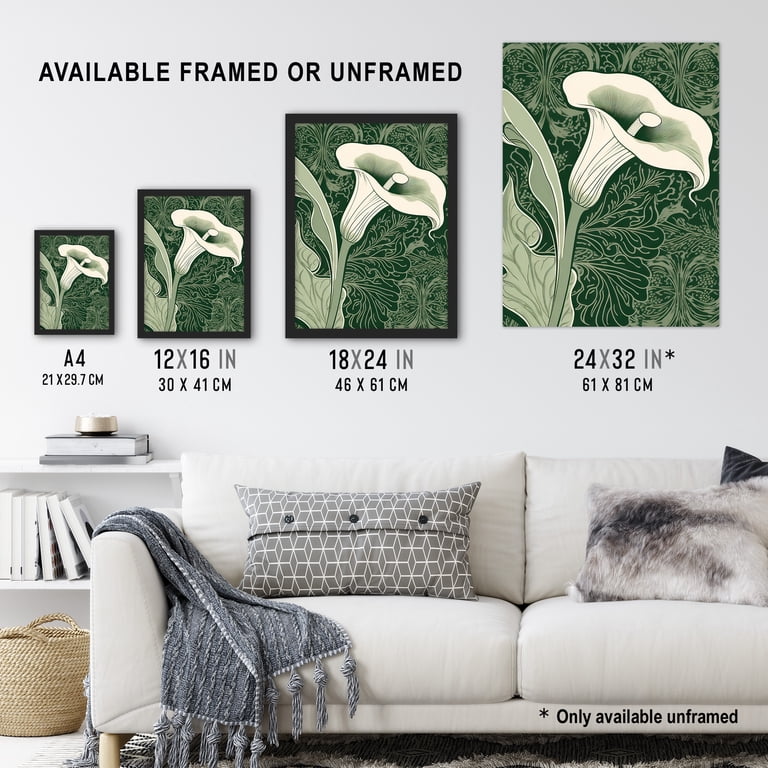 Single White Cala Lily Flower Art Nouveau Painting Green Organic
