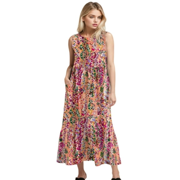 SIEANE Women's Summer Dress Casual Sleeveless Crew Neck Dress Tiered Beach Dress with Pockets S-XXL