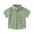 thumbnail image 2 of BRGZLK Toddler Casual Cotton T-Shirt, Summer New Checkered Shirt Loose Short Sleeve Button Casual Top With Pocket Green 3-4 Years, 2 of 6
