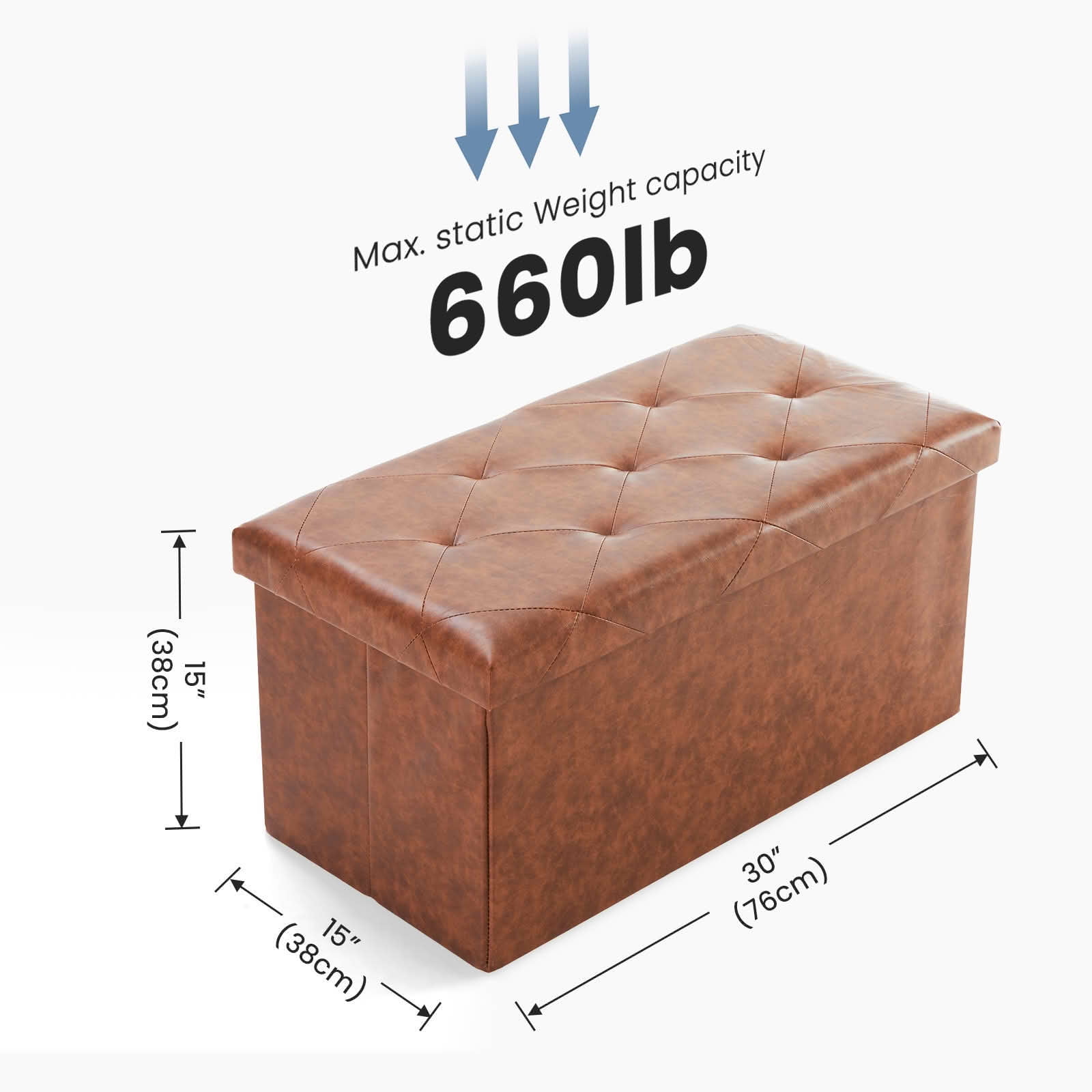 MAYEERTY 30in Foldable Storage Ottoman Foot Rest Stool Synthetic Leather Thicker Foam Seat