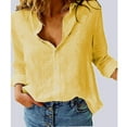 thumbnail image 2 of Ladies Tops And Blouses, Women'S Loose Casual Solid Lapel V Neck Long Sleeve Button Down Linen Shirt Lightweight Tops Shapewear Tank For Women T Shirt 3/4 Tops Tank Tops (S, Yellow) ZMTing, 2 of 5