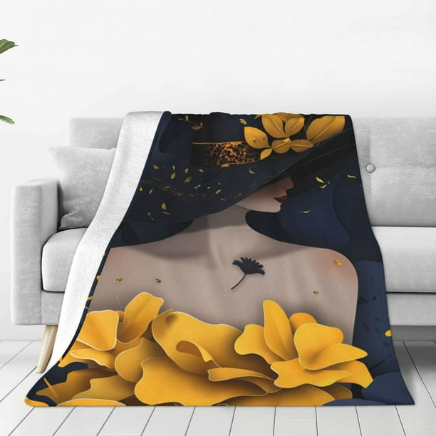 Fotbe Elegant Lady With Hat Manta de Franela Acolchonada con Estampado, Súper Suave y Esponjosa, Extra Grande para Sofá, Cama, Uso Todo el Año-50"x40"