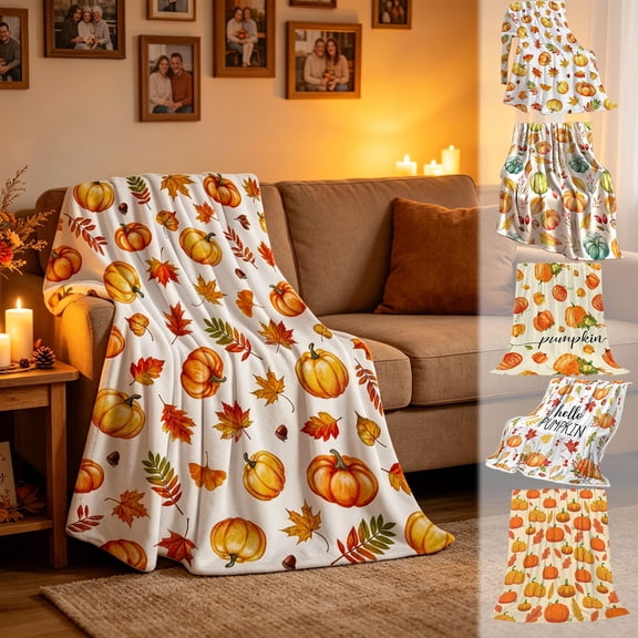 Autumn Thanksgiving Flannel Throw Blanket, Cute Fall Patterns Plushs Blanket, Super Soft Warm Blankets for Sofa Bed Camping Warm Light Weight Cover (27.6" x 39.4")