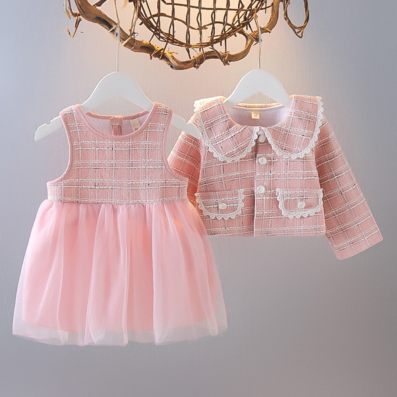 RKSTN Toddler Girls Dress Long Sleeve Dress Toddler Kids Baby Girls Plaid Skirt Set Long Sleeve Jacket Coat Top Walmart