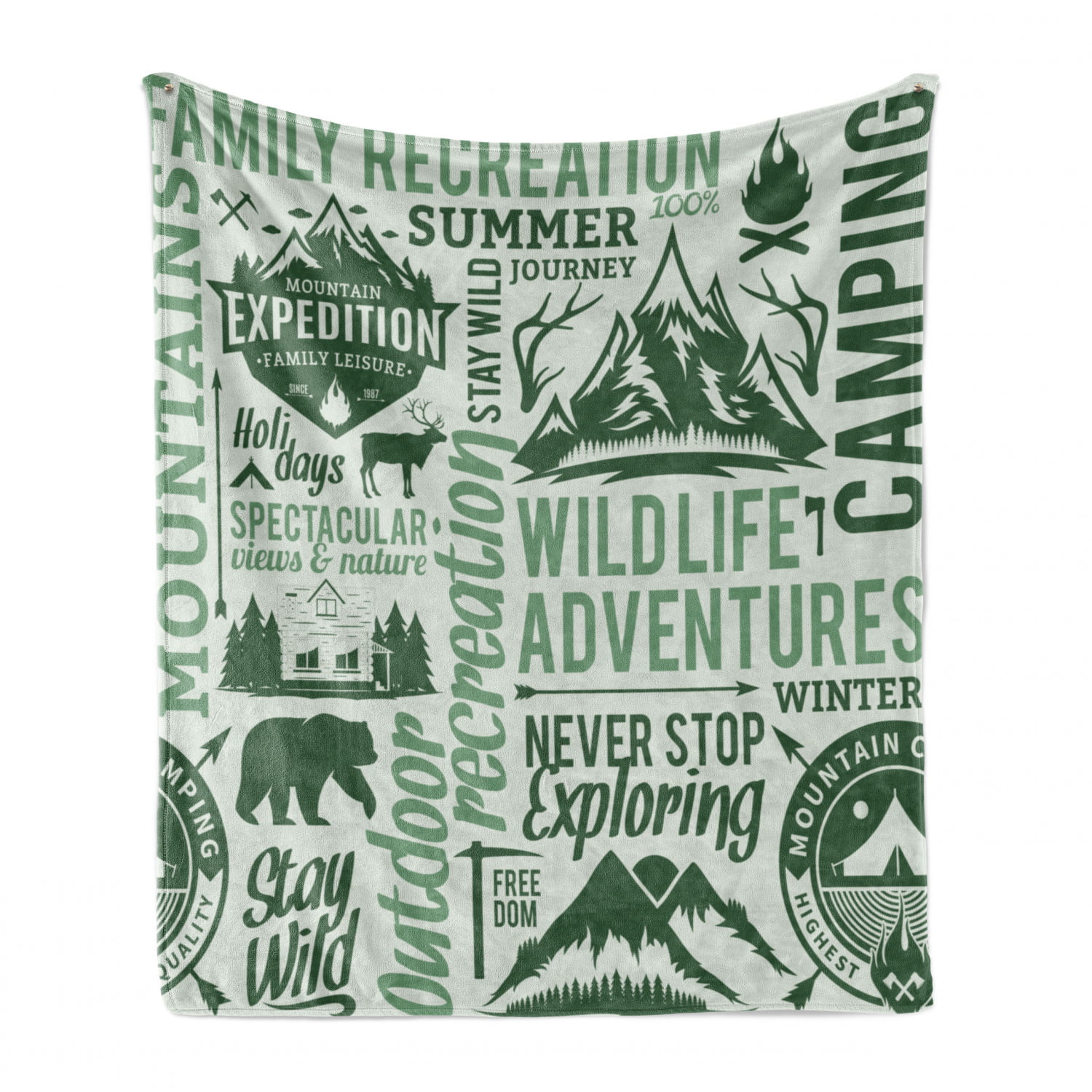 Outdoors Recreation Wildlife Adventures Stay Wild Freedom Lettering Ambesonne Camping Throw Blanket Flannel Fleece Accent Piece Soft Couch Cover for Adults 60 x 80 Pale Green Dark Green