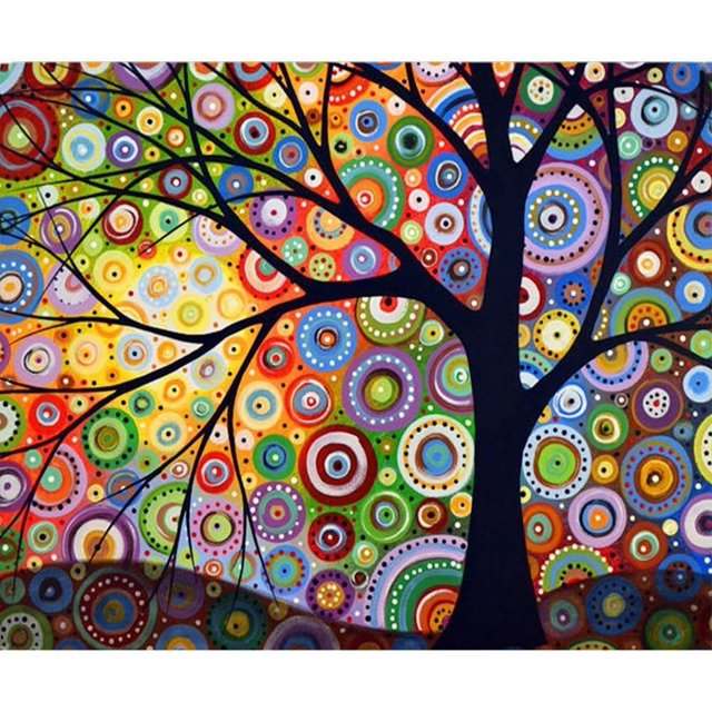 Kits de pintura de diamante 5D por números, imágenes de diamantes de imitación, manualidades, decoración de la pared del hogar, árbol colorido geométrico, 30x40cm
