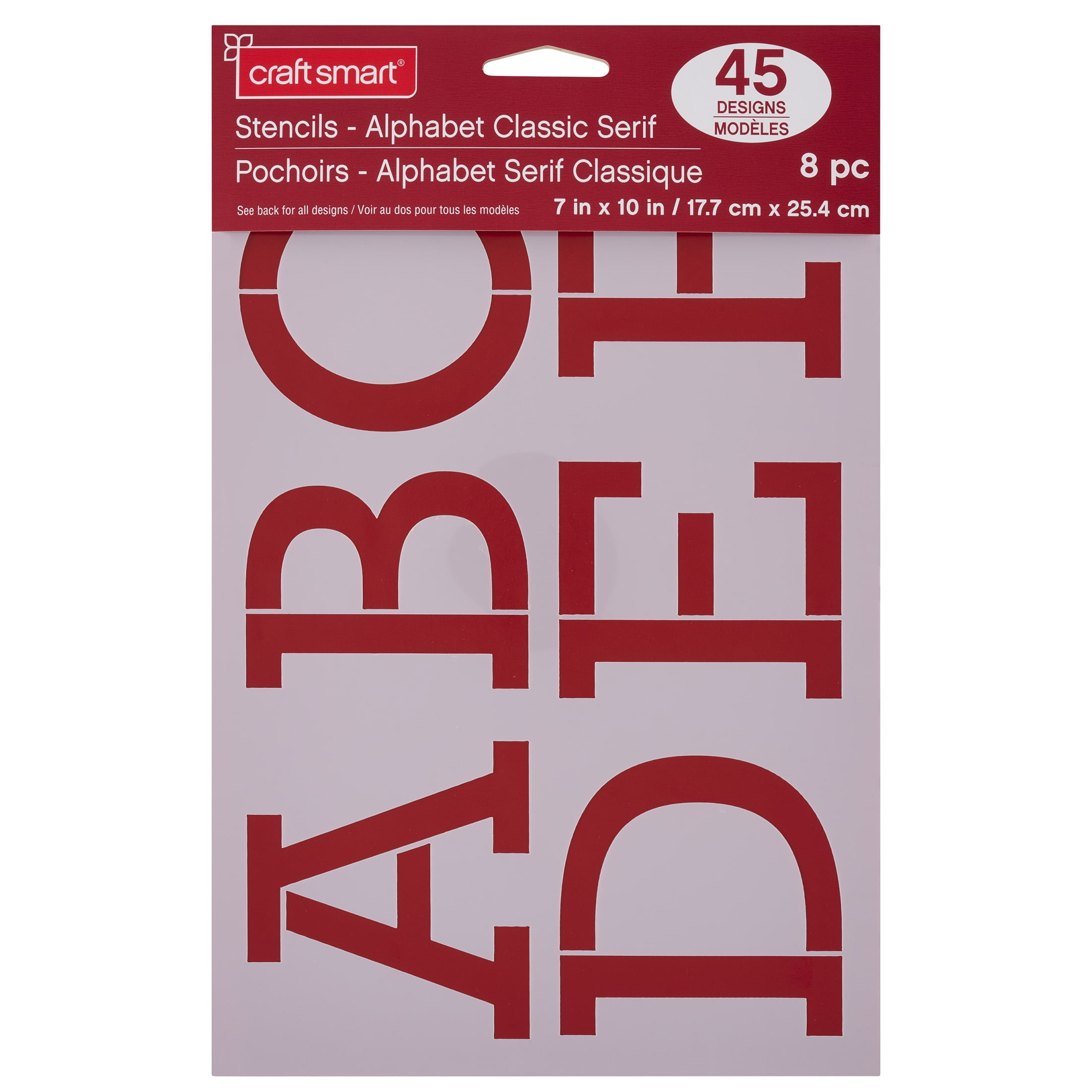 Craft Smart 3" Classic Serif Alphabet Stencils - Reusable Plastic, 45 Designs per Pack, 8 Sheets Each - Ideal for DIY Crafts, Decor, Furniture & Gifts, 6 Pack
