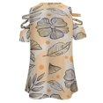 thumbnail image 5 of Boho Flower Leaf French Womens Summer V Neck Zipper Top Short Sleeve T Shirt Off Shoulder Top Casual Classy Loose Shirts, 5 of 7