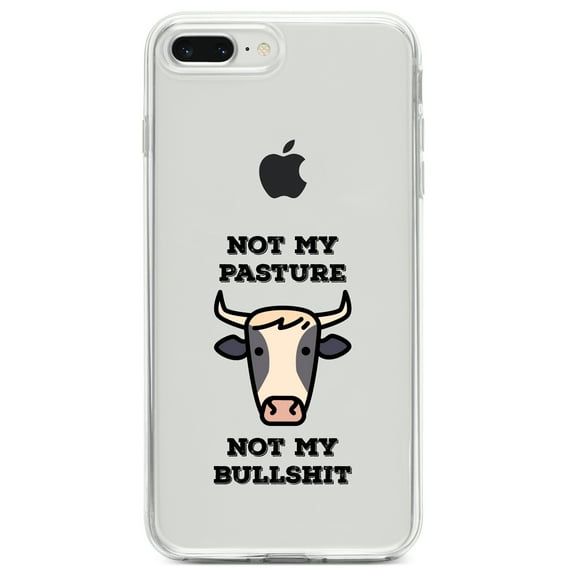 DistinctInk Clear Shockproof Hybrid Case for iPhone 7 PLUS / 8 PLUS (5.5" Screen) TPU Bumper Acrylic Back Tempered Glass Screen Protector - Not My Pasture, Not My BS