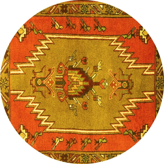 Ahgly Company Indoor Round Persian Yellow Traditional Area Rugs, 5' Round