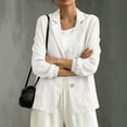 thumbnail image 2 of Women's Linen Blazer Suit Jacket with Elastic Cuffs Long Sleeve Notched Neck Business Casual Button Up Shirt (S, White), 2 of 6