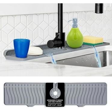 Odrago 24 Inch Silicone Faucet Mat, Sink Water Faucet Splash Guard, Longer Silicone Faucet Handle Drip Catcher Tray, Sink Guard for Kitchen Sink (Grey)
