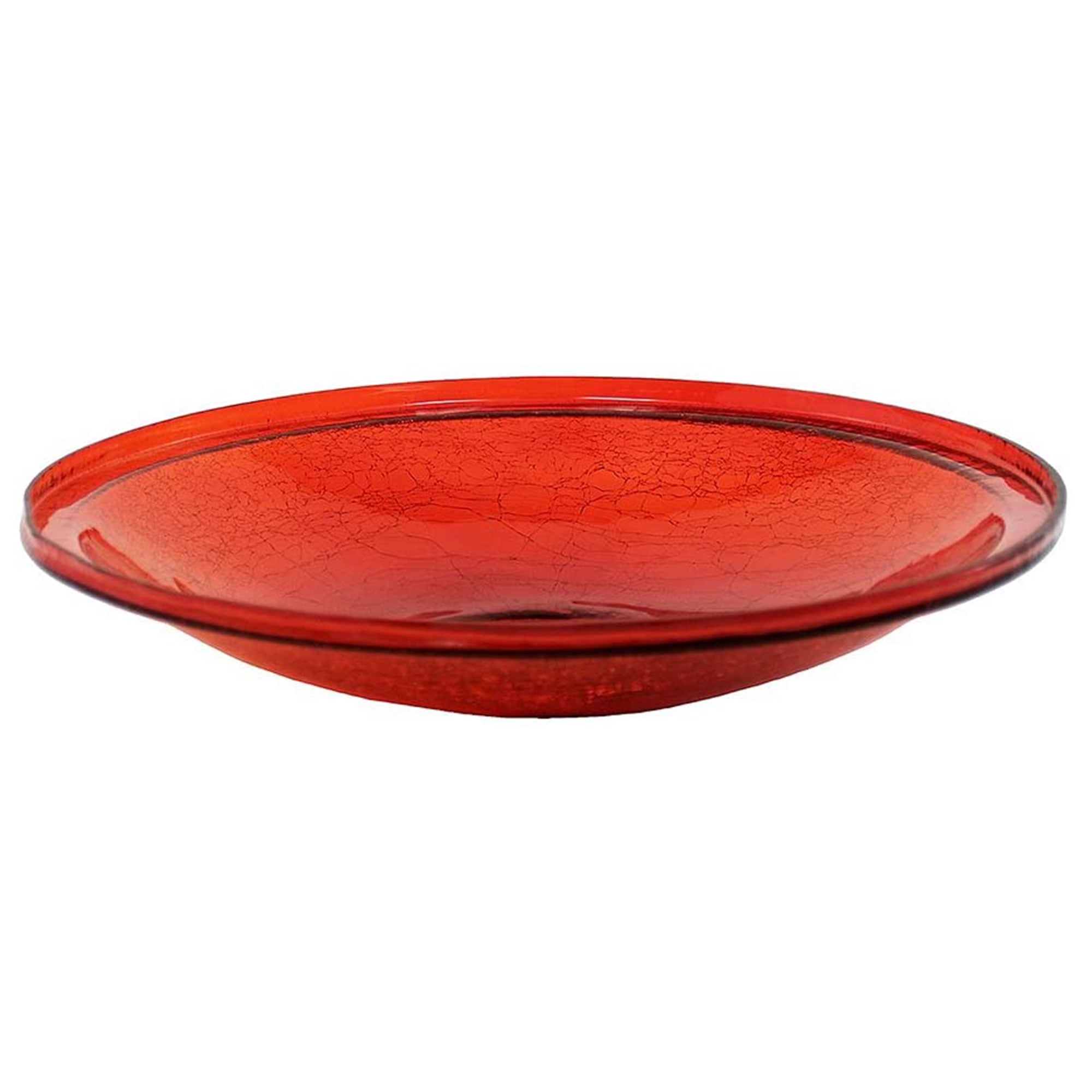 Achla Designs 14 In Hand Blown Crackle Glass Birdbath w/ Stake, Red