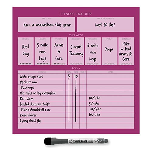 Dry Erase Whiteboard Fitness Tracker | Removeable and Restickable Adhesive Decal | Fine-Tip Magnetic Marker Included | 12' x 12' (Berry)