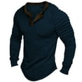thumbnail image 1 of Long Sleeve Sweatshirts for Men Retro Distressed Compression Fit Henley Top Comfortable V-Neck Solid Color Basic T-Shirt, 1 of 5