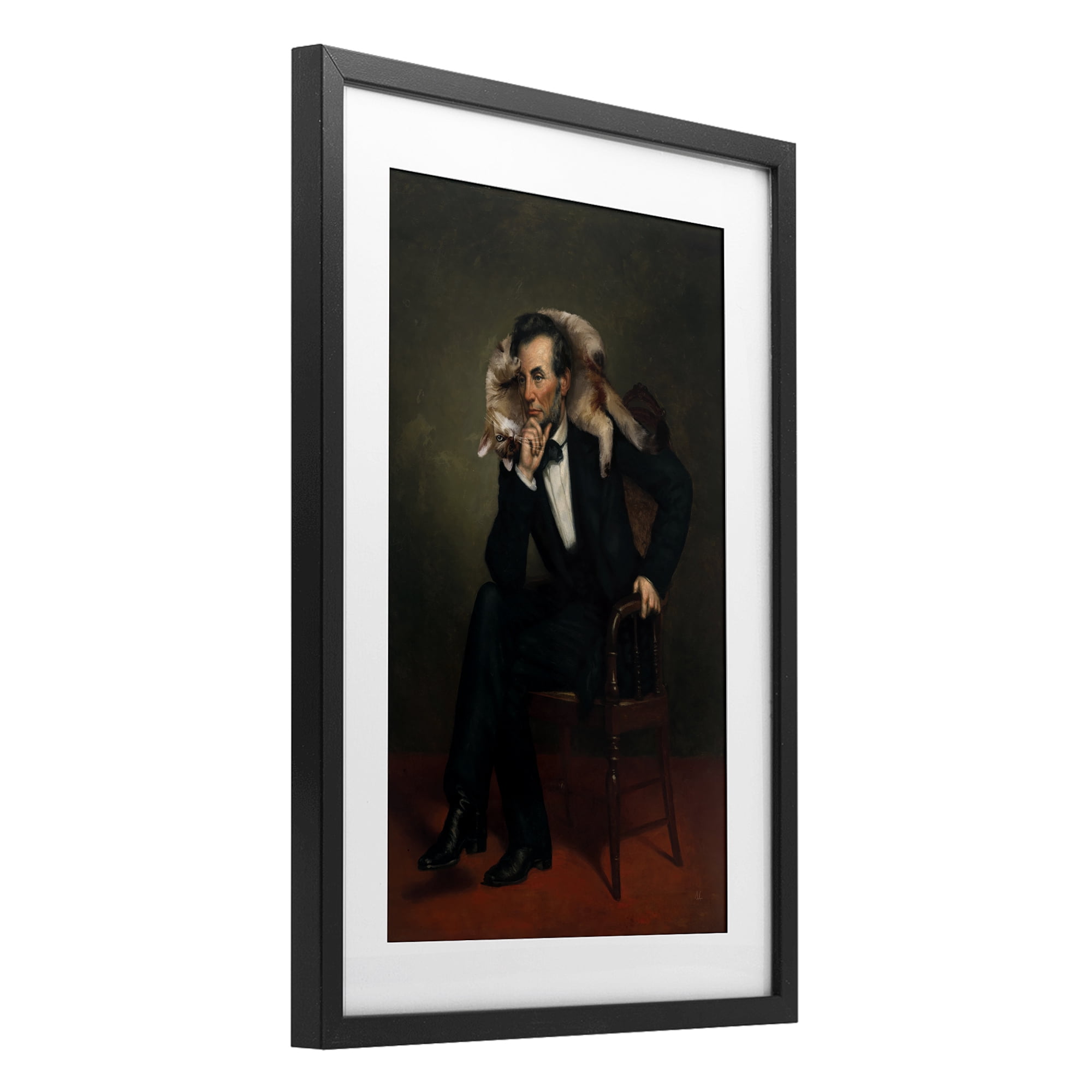 Stupell Industries Cat & Historical Leader Black Framed Print Under Glass, design by Sarah Adams