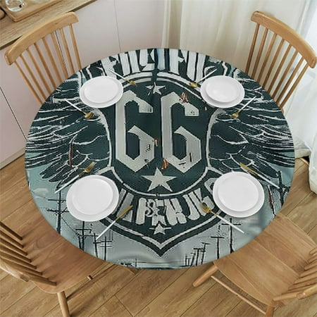 

Orinice Route 66 Round Table Cover Stain Resistant Washable Indoor Outdoor Tablecloth Kitchen Dining Wedding Parties Outdoor Fitted 100% Polyester Fiber 54-58
