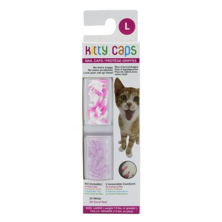 UPC: 0742797787213 | Kitty Caps Nail Caps for Cats | Safe  Stylish & Humane Alternative to Declawing | Stops Snags and Scratches  Large (13 lbs or greater)  White with Pink Tips & Clear with Pink Glitter  40 Count