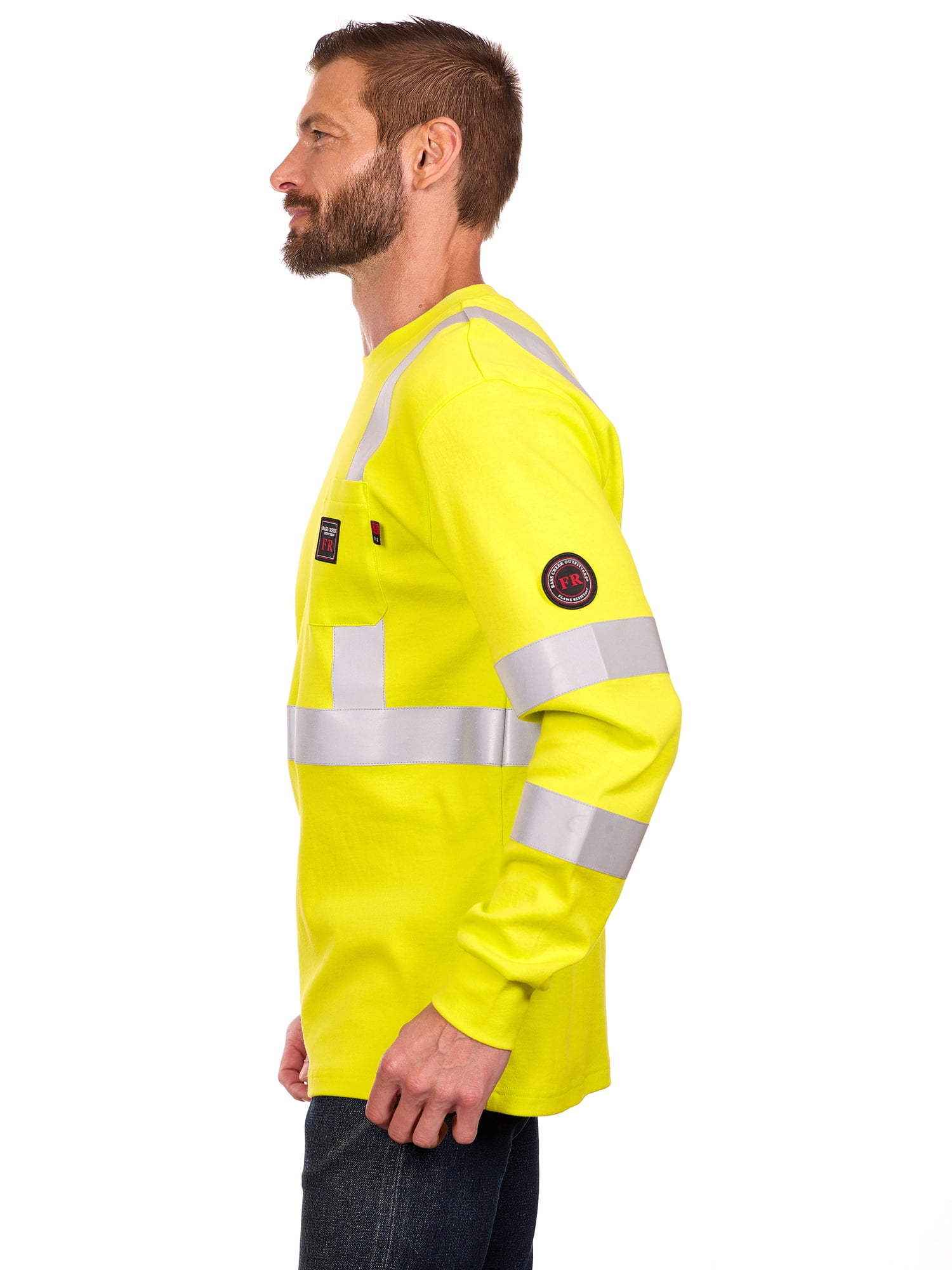 Bass Creek Outfitters Men's Flame Resistant Hi-Vis Safety Long Sleeve Knit Top, Sizes M-2XL