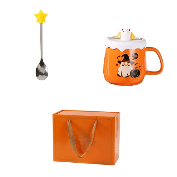 Aihimol Halloween Funny Party Ceramic Mug wth Lid Spoon, Personality Office Coffee Cup Water Cup Household Cup Halloween Cup Ghost Cup Gift Set 400ml 13.5oz